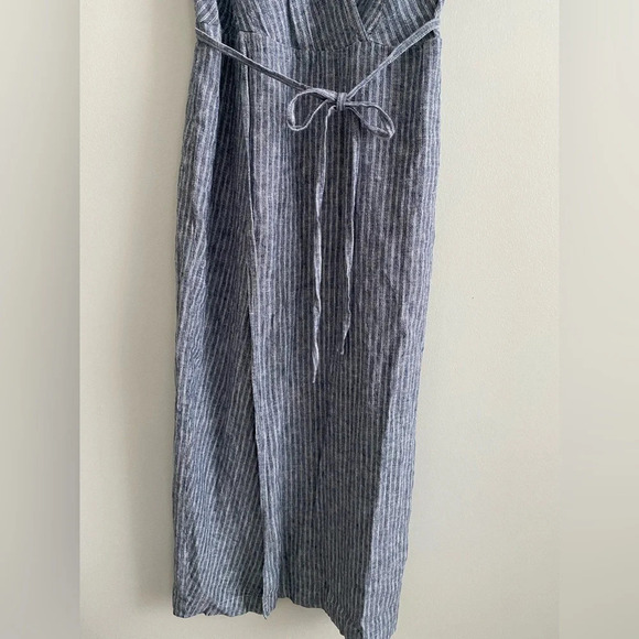 BANANA Republic Linen Striped Blue and White Short Sleeve Midi Wrap Dress Size 2 - Picture 6 of 15